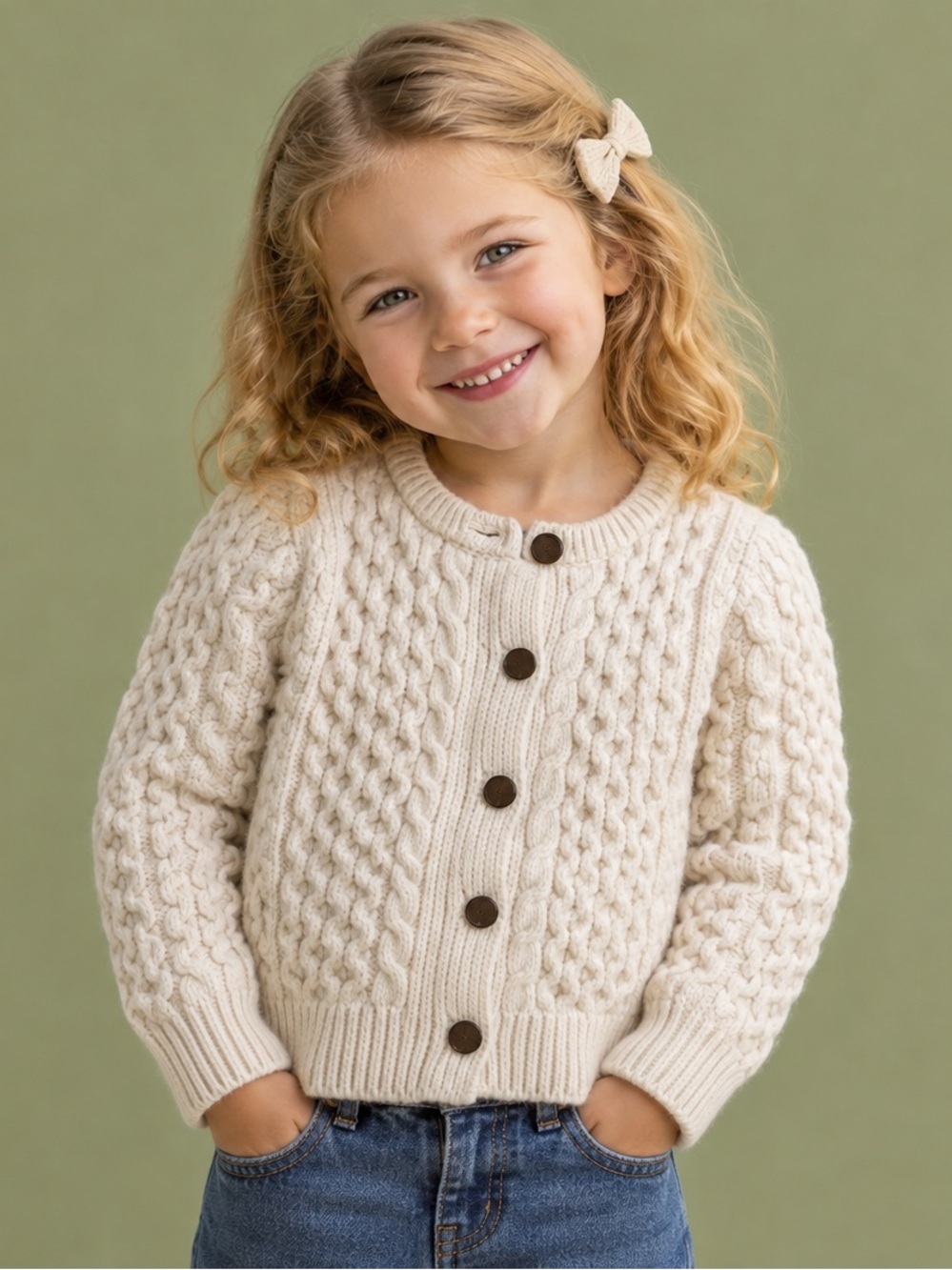 Aran Crafts Irish Wool Sweater Girls 4-5Y Cable Knit Made in Ireland Vintage